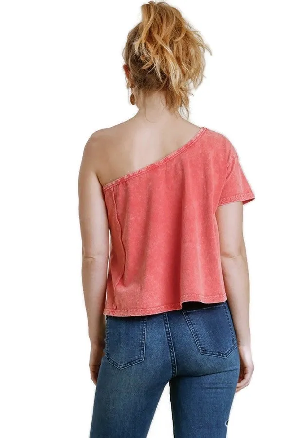 Vintage Washed One Shoulder Top, Grapefruit