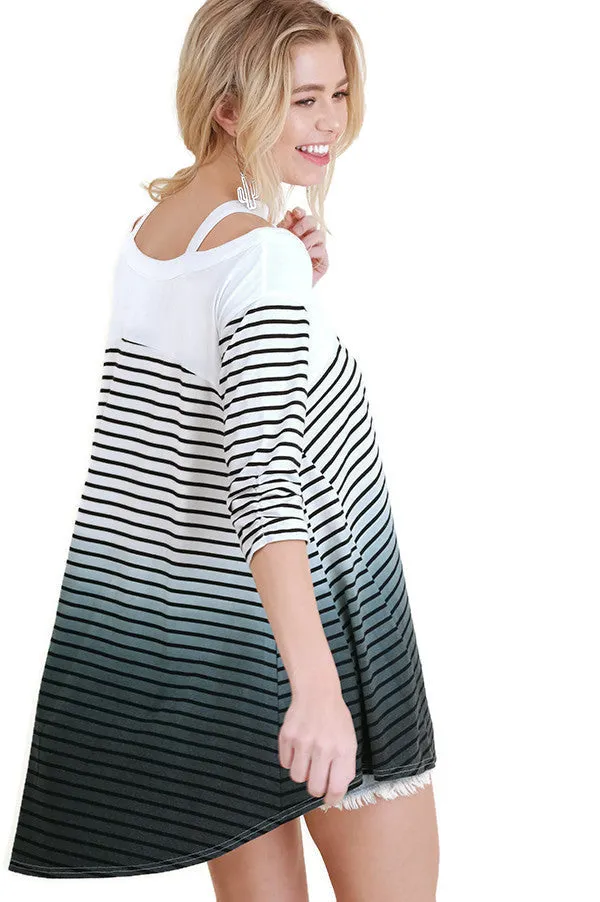 Washed Ombre Striped Tunic, Ivory