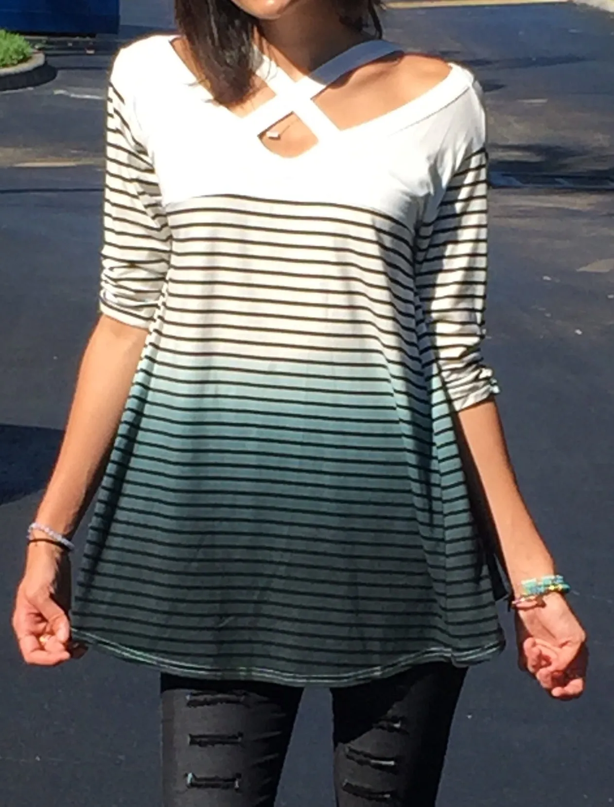 Washed Ombre Striped Tunic, Ivory