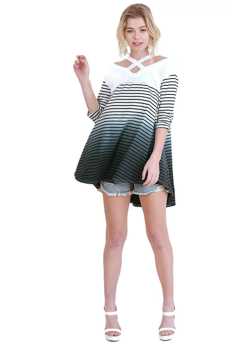 Washed Ombre Striped Tunic, Ivory