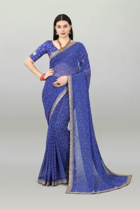 Women Party Wear Bandhani Printed Blue Colour Georgette Saree Collection