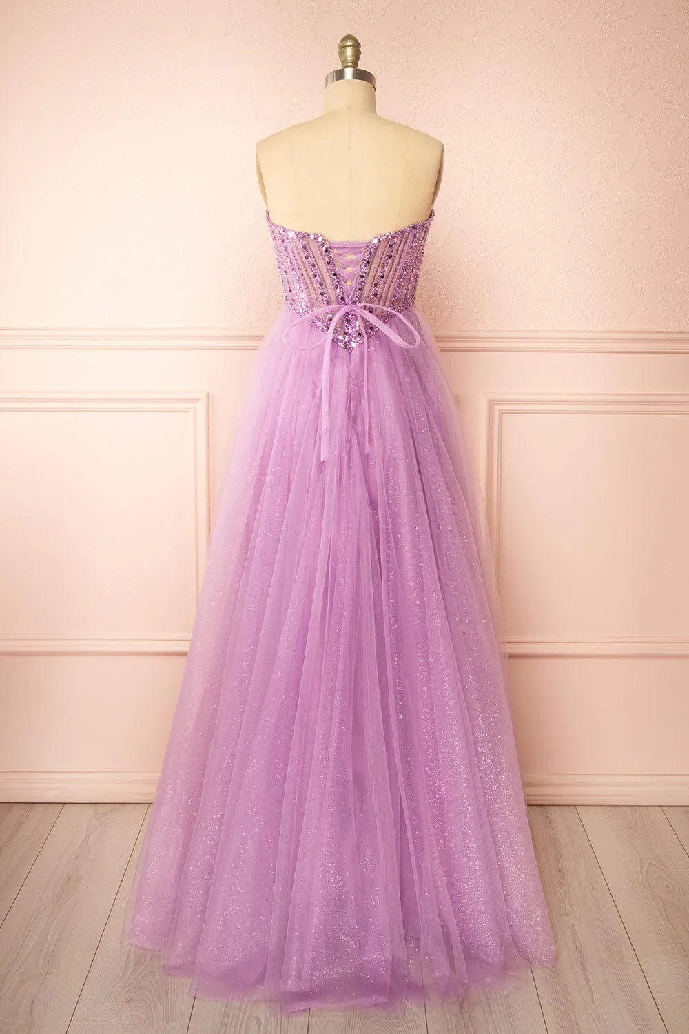 Yeji Lavender | Sparkly Maxi Dress w/ Embroidered Bodice