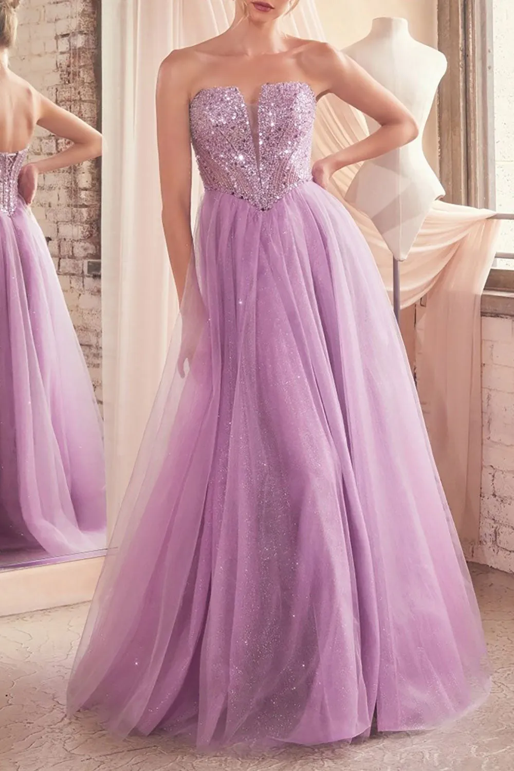 Yeji Lavender | Sparkly Maxi Dress w/ Embroidered Bodice