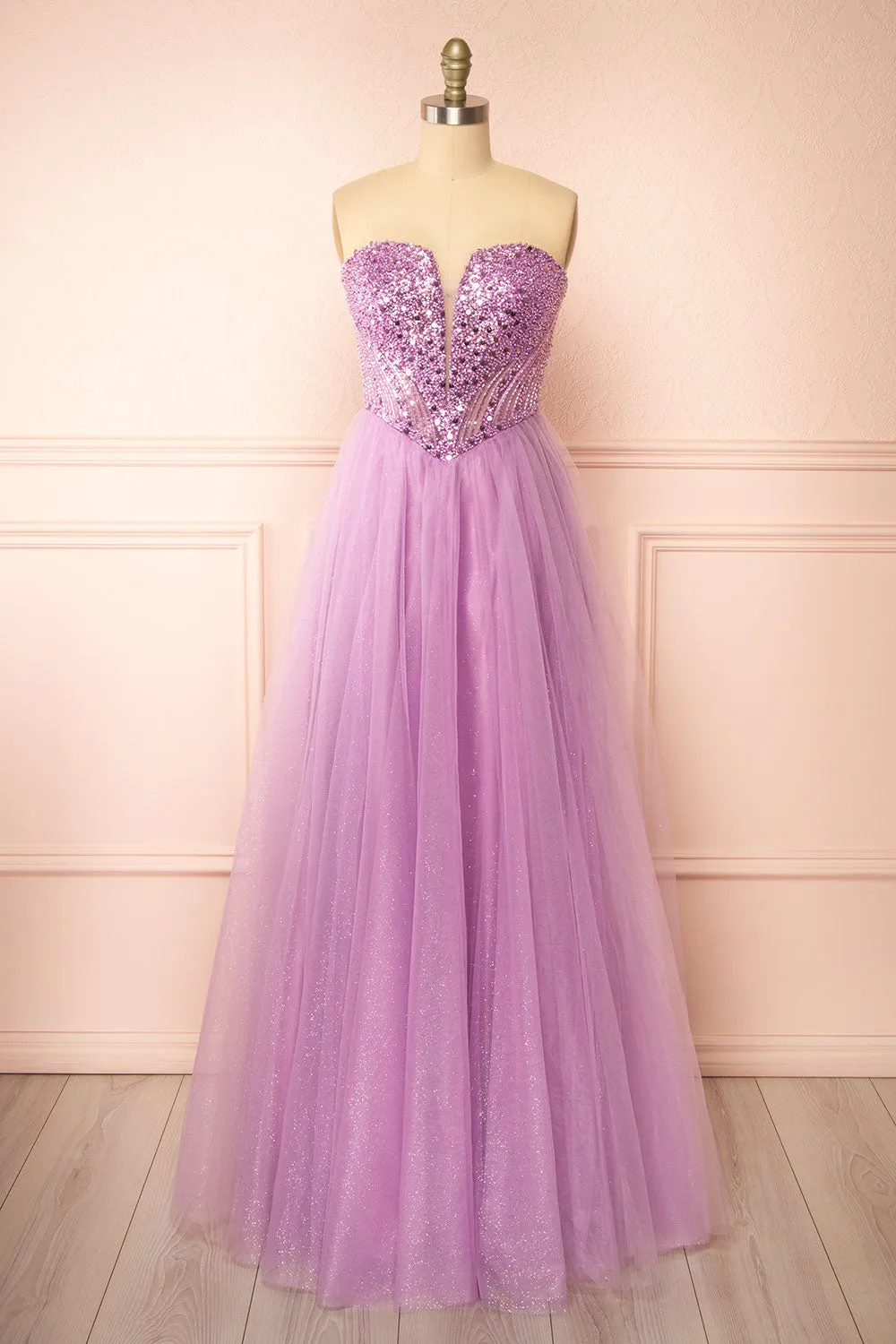 Yeji Lavender | Sparkly Maxi Dress w/ Embroidered Bodice