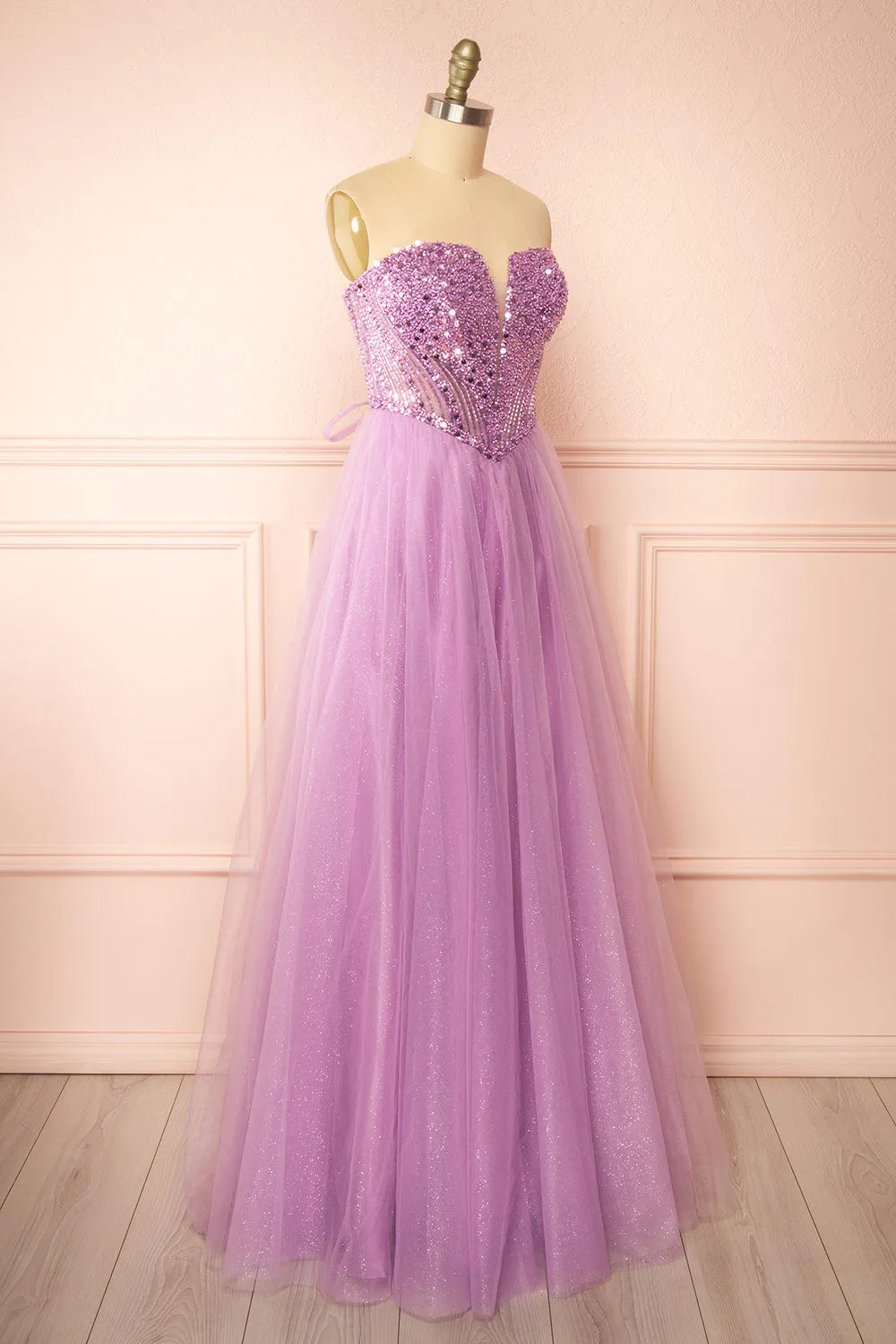 Yeji Lavender | Sparkly Maxi Dress w/ Embroidered Bodice