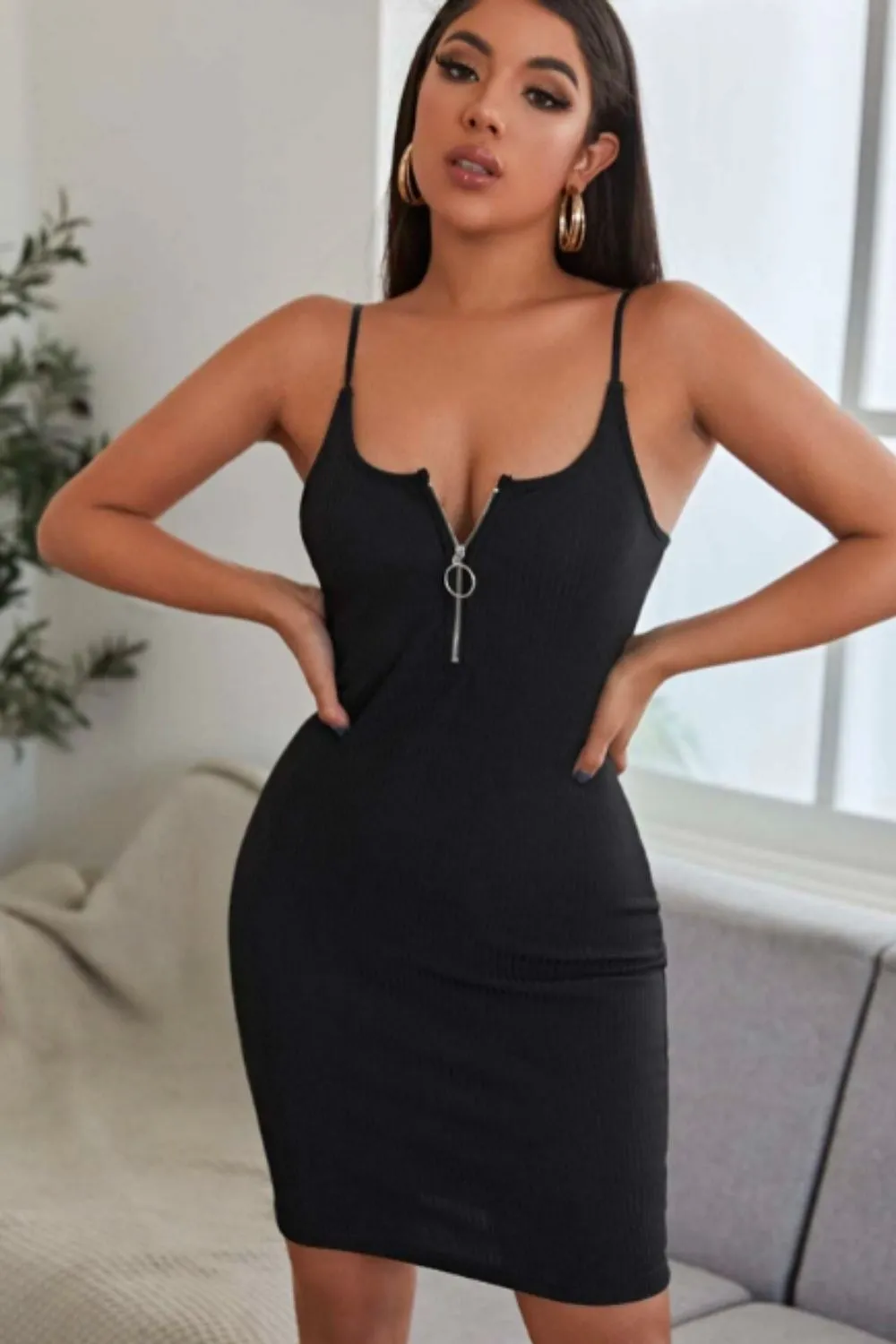 Zipper Front Cami Bodycon